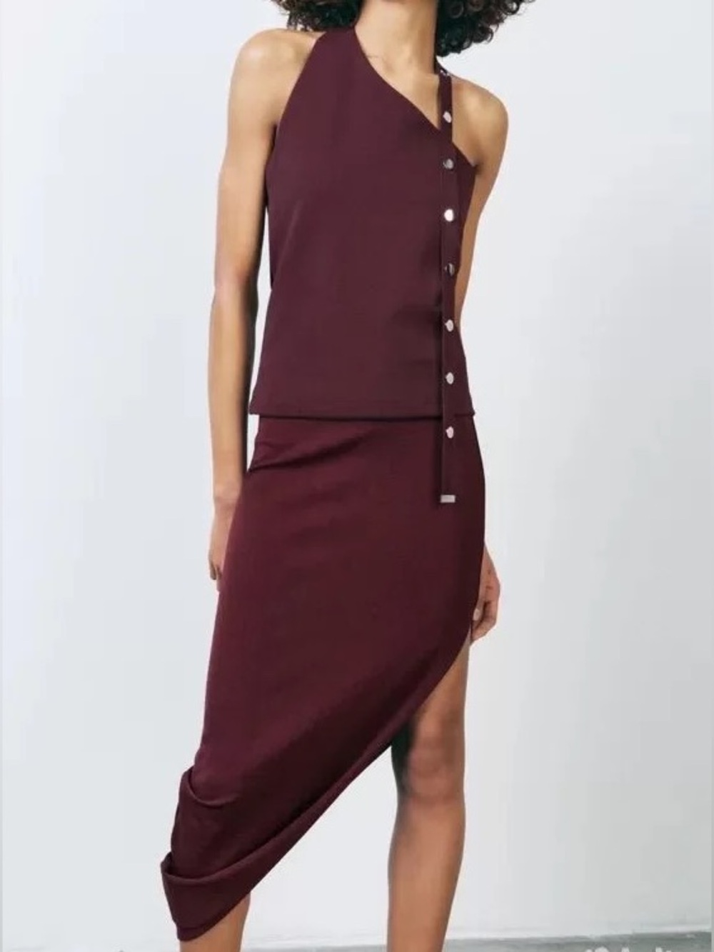 Zara asymmetrical burgundy skirt